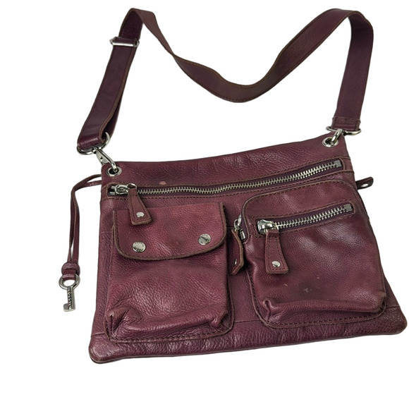 Fossil Crossbody Plum Leather Shoulder Bag - Picture 1 of 10